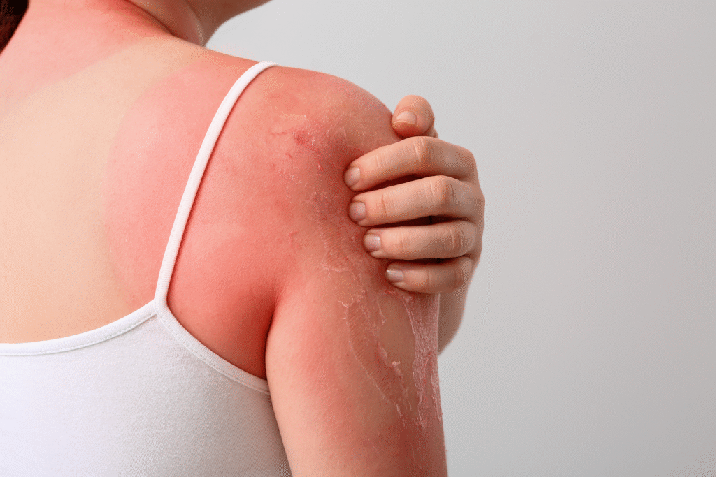 woman with severe sunburn